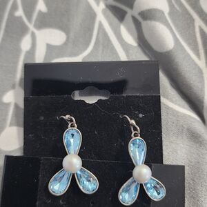 Blue Crystal & Pearl Drop Earrings - Women Jewelry